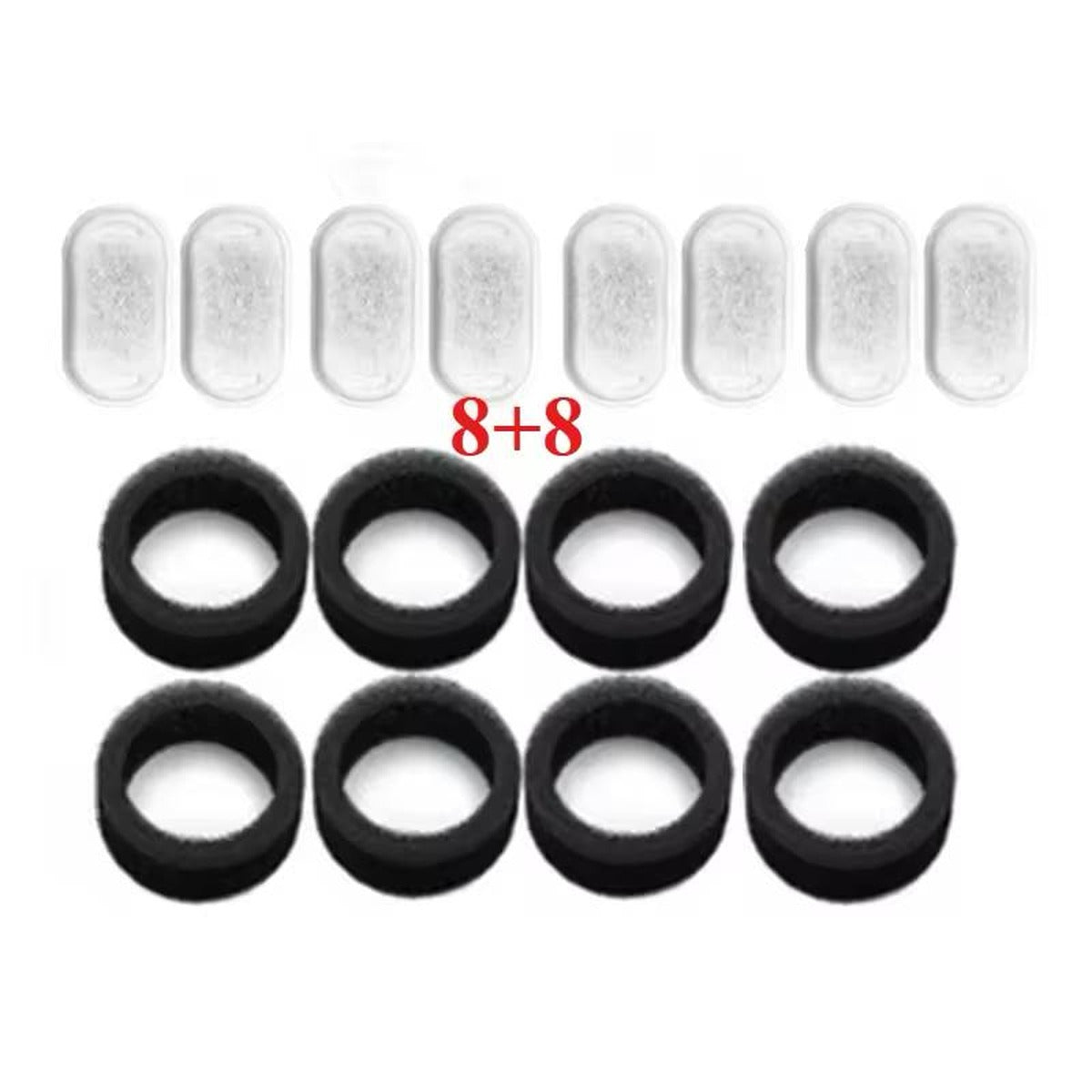 Noä Filtres charbon actif pour fontaine à eau — Pack 8 filtres charbon + 8 mousses