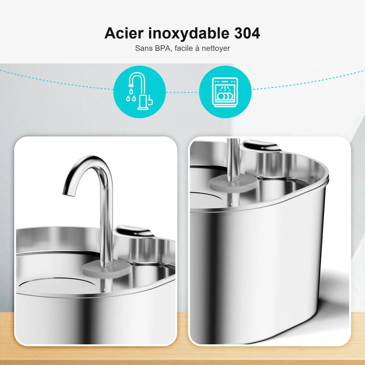 Fontaine à eau Noä inox 2,2 L pour chat