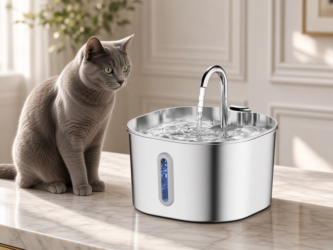 Fontaine Noä inox 2,2 L, bassin carré et robinet col de cygne