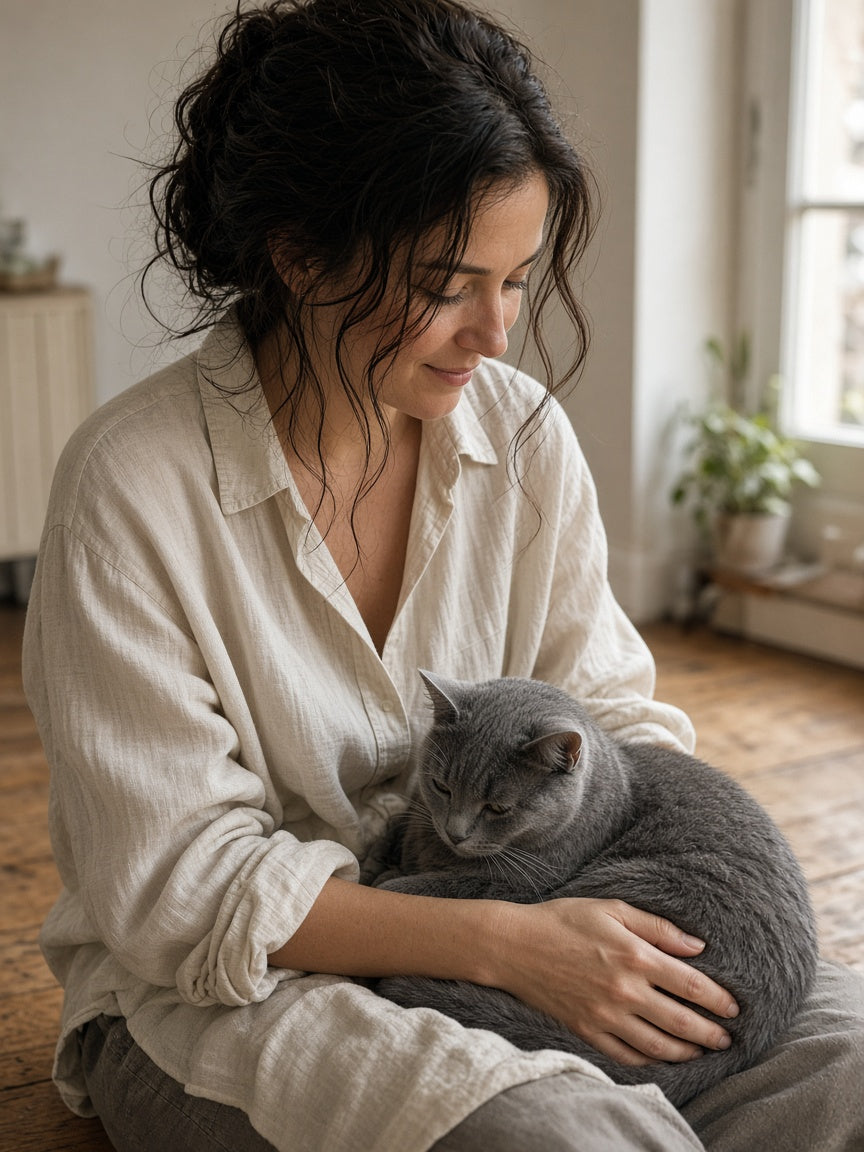 Léa, fondatrice de Noä, avec son chat